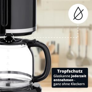 KHG Kaffeemaschine KA-187S in schwarz, Filtermaschine mit Permanentfilter, 12 Tassen, 1,5L, Timer, programmierbarer Startzeit, LED-Display, abnehmbarer Wassertank, Abschaltautomatik 8