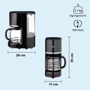 KHG Kaffeemaschine KA-187S in schwarz, Filtermaschine mit Permanentfilter, 12 Tassen, 1,5L, Timer, programmierbarer Startzeit, LED-Display, abnehmbarer Wassertank, Abschaltautomatik 12