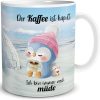 TRIOSK Pinguin Tasse Kaffee Kaputt Schlafmütze mit Spruch lustig Coffee Geschenk für Frauen Freundin Pinguinliebhaber Arbeit Büro Kollegin Bunt, Keramik 300ml 28