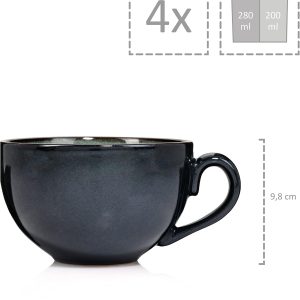 SÄNGER | Kaffeetassen Set Kopenhagen 8 tlg, Kaffeeservice 4 Personen, Kaffeetassen Set & Untertasse Spülmaschinenfest, Steingut Tasse & Untertasse Grau mit Grüner Innenwand 200 ml | PREMIUM COLLECTION 11