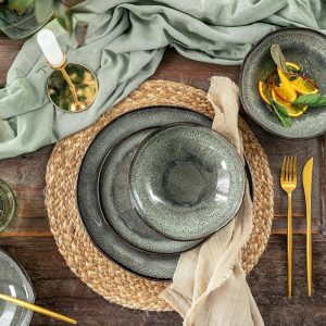 SÄNGER | Kaffeetassen Set Kopenhagen 8 tlg, Kaffeeservice 4 Personen, Kaffeetassen Set & Untertasse Spülmaschinenfest, Steingut Tasse & Untertasse Grau mit Grüner Innenwand 200 ml | PREMIUM COLLECTION 15