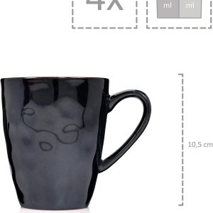 Sänger | Kaffeetassen Set Kopenhagen 4 tlg, Steingut Kaffeebecher 4 Personen, Tassen Spülmaschinenfest, Tassen für Kaffee Tee & Kakao, Kaffeepott Grau mit Grünen Elementen 300 ml | PREMIUM COLLECTION 11