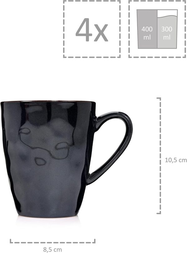 Sänger | Kaffeetassen Set Kopenhagen 4 tlg, Steingut Kaffeebecher 4 Personen, Tassen Spülmaschinenfest, Tassen für Kaffee Tee & Kakao, Kaffeepott Grau mit Grünen Elementen 300 ml | PREMIUM COLLECTION 4