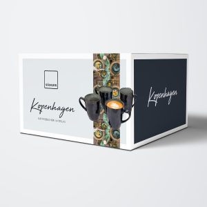 Sänger | Kaffeetassen Set Kopenhagen 4 tlg, Steingut Kaffeebecher 4 Personen, Tassen Spülmaschinenfest, Tassen für Kaffee Tee & Kakao, Kaffeepott Grau mit Grünen Elementen 300 ml | PREMIUM COLLECTION 13