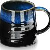 TELANKS Kaffeetasse Groß, Cappuccino Tassen Steingut, 500 ml Kaffeetasse Keramik, Große Tasse, Kaffeetasse Porzellan, Große Teetasse mit Henkel (Blau) 25