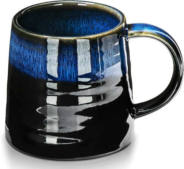 TELANKS Kaffeetasse Groß, Cappuccino Tassen Steingut, 500 ml Kaffeetasse Keramik, Große Tasse, Kaffeetasse Porzellan, Große Teetasse mit Henkel (Blau) 1