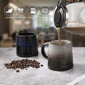TELANKS Kaffeetasse Groß, Cappuccino Tassen Steingut, 500 ml Kaffeetasse Keramik, Große Tasse, Kaffeetasse Porzellan, Große Teetasse mit Henkel (Blau) 10
