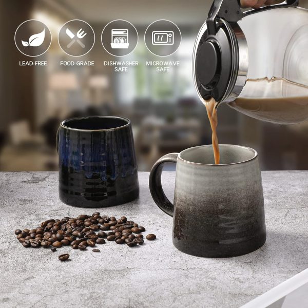 TELANKS Kaffeetasse Groß, Cappuccino Tassen Steingut, 500 ml Kaffeetasse Keramik, Große Tasse, Kaffeetasse Porzellan, Große Teetasse mit Henkel (Blau) 3