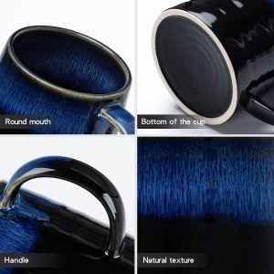 TELANKS Kaffeetasse Groß, Cappuccino Tassen Steingut, 500 ml Kaffeetasse Keramik, Große Tasse, Kaffeetasse Porzellan, Große Teetasse mit Henkel (Blau) 12