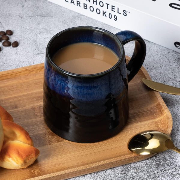 TELANKS Kaffeetasse Groß, Cappuccino Tassen Steingut, 500 ml Kaffeetasse Keramik, Große Tasse, Kaffeetasse Porzellan, Große Teetasse mit Henkel (Blau) 5