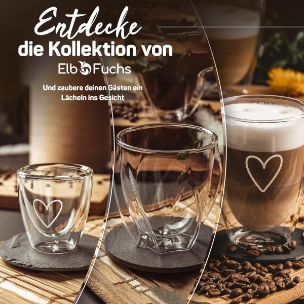 ElbFuchs® Latte Macchiato Gläser doppelwandig [4x 350ml] GESCHENKIDEE mit HERZ | Kristallklare Thermogläser doppelwandig | Ideal als Cappuccino Gläser | Kaffeegläser | Teegläser 7