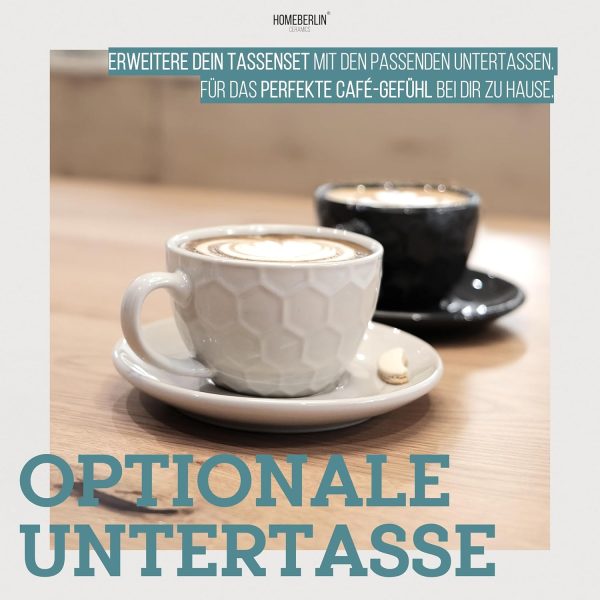 HOMEBERLIN® Design Cappuccino Tassen Set - 200ml Kaffeetassen 4er Set - Premium Kaffee Tassen Set aus hochwertigem Steingut - 4 moderne Kaffeetassen aus 100% Handfertigung - Dickwandige Kaffee Tasse 5