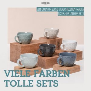 HOMEBERLIN® Design Cappuccino Tassen Set - 200ml Kaffeetassen 4er Set - Premium Kaffee Tassen Set aus hochwertigem Steingut - 4 moderne Kaffeetassen aus 100% Handfertigung - Dickwandige Kaffee Tasse 16