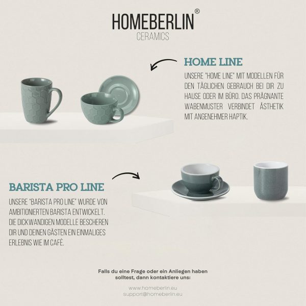 HOMEBERLIN® Design Cappuccino Tassen Set - 200ml Kaffeetassen 4er Set - Premium Kaffee Tassen Set aus hochwertigem Steingut - 4 moderne Kaffeetassen aus 100% Handfertigung - Dickwandige Kaffee Tasse 7