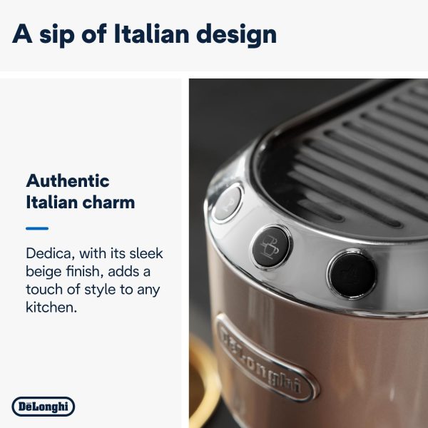 De'Longhi Dedica Arte EC 885.BG, Espresso Siebträgermaschine, Espressomaschine mit MyLatteArt Milchschaumdüse, kompaktes Design, 15 cm breit, 1 Liter Wassertank, E.S.E Pads geeignet, Beige 3