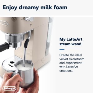 De'Longhi Dedica Arte EC 885.BG, Espresso Siebträgermaschine, Espressomaschine mit MyLatteArt Milchschaumdüse, kompaktes Design, 15 cm breit, 1 Liter Wassertank, E.S.E Pads geeignet, Beige 15
