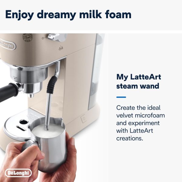 De'Longhi Dedica Arte EC 885.BG, Espresso Siebträgermaschine, Espressomaschine mit MyLatteArt Milchschaumdüse, kompaktes Design, 15 cm breit, 1 Liter Wassertank, E.S.E Pads geeignet, Beige 5