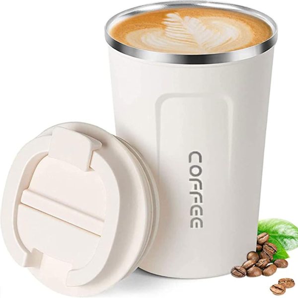 ERBO Kaffeebecher to go, Thermobecher Edelsthal, Auslaufsicher Kaffeetasse Kaffeebecher mit Deckel, Kaffeetasse Thermobecher für Unterwegs Umweltfreundlich, Weiß 380ml 1