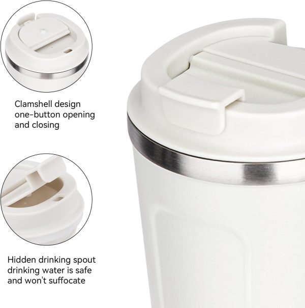 ERBO Kaffeebecher to go, Thermobecher Edelsthal, Auslaufsicher Kaffeetasse Kaffeebecher mit Deckel, Kaffeetasse Thermobecher für Unterwegs Umweltfreundlich, Weiß 380ml 4