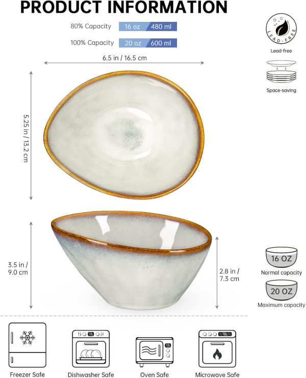 Ramen Schüssel, Pastaschalen aus Steingut 4-teiliges Schalen Set, Dessertschale, Snackschale, Eisschale, Schüssel 600ml - Vintage Design 2