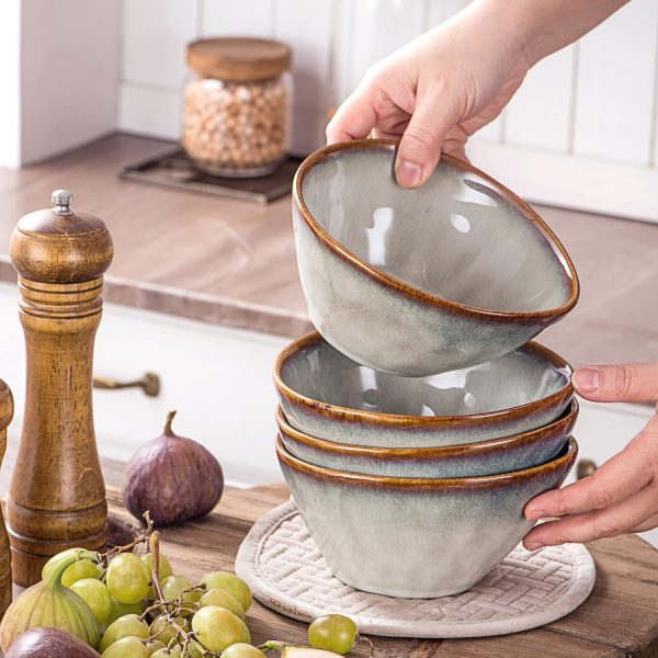 Ramen Schüssel, Pastaschalen aus Steingut 4-teiliges Schalen Set, Dessertschale, Snackschale, Eisschale, Schüssel 600ml - Vintage Design 5