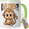 Käffchen Tasse Geschenk Kaffeetasse mit Spruch lustig Kaffee-Becher mit Affen-Motiv Teetasse Geschenkidee Kaffee-Liebhaber Kaffeetrinker und Kaffee-Fans Kaffee-Verehrer (Weiß/Grün) 19