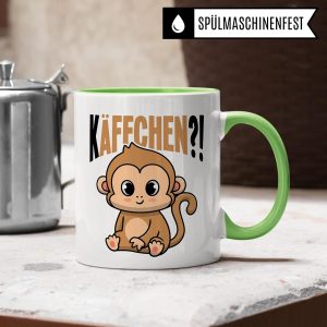 Käffchen Tasse Geschenk Kaffeetasse mit Spruch lustig Kaffee-Becher mit Affen-Motiv Teetasse Geschenkidee Kaffee-Liebhaber Kaffeetrinker und Kaffee-Fans Kaffee-Verehrer (Weiß/Grün) 8