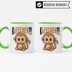 Käffchen Tasse Geschenk Kaffeetasse mit Spruch lustig Kaffee-Becher mit Affen-Motiv Teetasse Geschenkidee Kaffee-Liebhaber Kaffeetrinker und Kaffee-Fans Kaffee-Verehrer (Weiß/Grün) 10