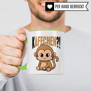 Käffchen Tasse Geschenk Kaffeetasse mit Spruch lustig Kaffee-Becher mit Affen-Motiv Teetasse Geschenkidee Kaffee-Liebhaber Kaffeetrinker und Kaffee-Fans Kaffee-Verehrer (Weiß/Grün) 14
