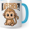 Käffchen Tasse Geschenk Kaffeetasse mit Spruch lustig Kaffee-Becher mit Affen-Motiv Teetasse Geschenkidee Kaffee-Liebhaber Kaffeetrinker und Kaffee-Fans Kaffee-Verehrer (Weiß/Blau) 22