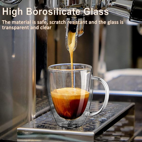 350ml Kaffeeglas Latte Macchiato Gläser mit Henkel, 4-Stück Teeglas Doppelwandige Gläser, Borosilikatglas Hitzebeständige Kaffeetassen Trinkgläser, Perfekt für Cappuccino, Americano, Tee und Getränke 2