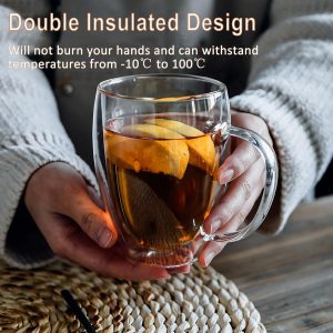 350ml Kaffeeglas Latte Macchiato Gläser mit Henkel, 4-Stück Teeglas Doppelwandige Gläser, Borosilikatglas Hitzebeständige Kaffeetassen Trinkgläser, Perfekt für Cappuccino, Americano, Tee und Getränke 12