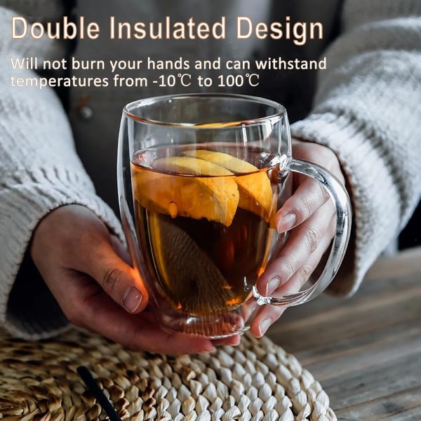 350ml Kaffeeglas Latte Macchiato Gläser mit Henkel, 4-Stück Teeglas Doppelwandige Gläser, Borosilikatglas Hitzebeständige Kaffeetassen Trinkgläser, Perfekt für Cappuccino, Americano, Tee und Getränke 3