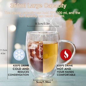 350ml Kaffeeglas Latte Macchiato Gläser mit Henkel, 4-Stück Teeglas Doppelwandige Gläser, Borosilikatglas Hitzebeständige Kaffeetassen Trinkgläser, Perfekt für Cappuccino, Americano, Tee und Getränke 16