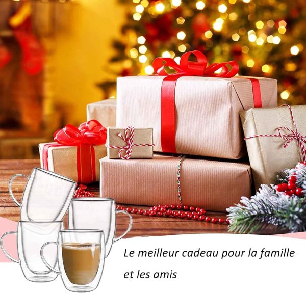 350ml Kaffeeglas Latte Macchiato Gläser mit Henkel, 4-Stück Teeglas Doppelwandige Gläser, Borosilikatglas Hitzebeständige Kaffeetassen Trinkgläser, Perfekt für Cappuccino, Americano, Tee und Getränke 6