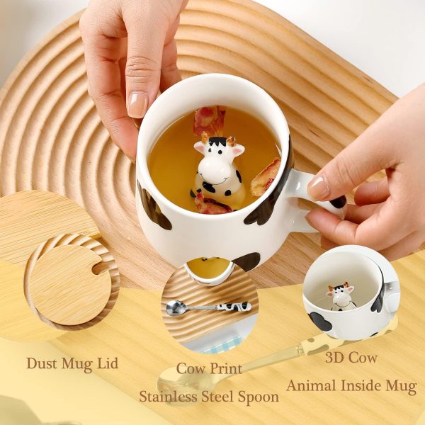 Süße Sachen Keramik Kuh Kaffeetasse Teetasse Mit Deckel Löffel Lustige Tassen Geschenke für Frauen Kaffeebecher Porzellan 3D Tasse Personalisiert Cappuccino Tassen Beste Freundin Geburtstag Jahrestag 2