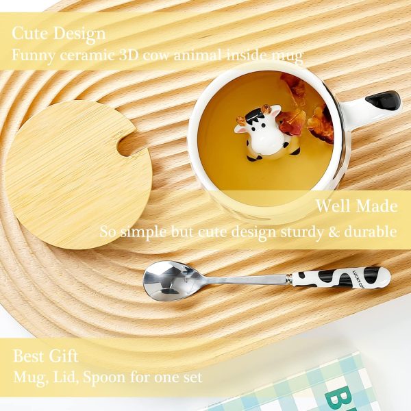 Süße Sachen Keramik Kuh Kaffeetasse Teetasse Mit Deckel Löffel Lustige Tassen Geschenke für Frauen Kaffeebecher Porzellan 3D Tasse Personalisiert Cappuccino Tassen Beste Freundin Geburtstag Jahrestag 3