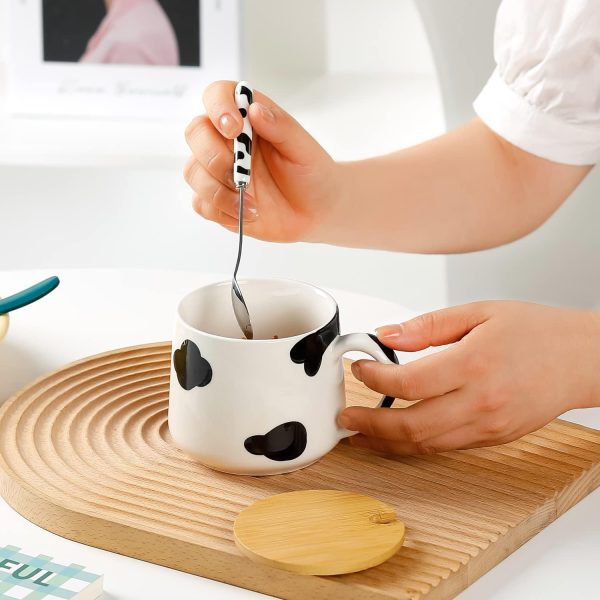 Süße Sachen Keramik Kuh Kaffeetasse Teetasse Mit Deckel Löffel Lustige Tassen Geschenke für Frauen Kaffeebecher Porzellan 3D Tasse Personalisiert Cappuccino Tassen Beste Freundin Geburtstag Jahrestag 5