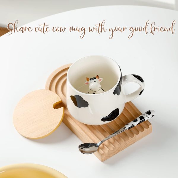 Süße Sachen Keramik Kuh Kaffeetasse Teetasse Mit Deckel Löffel Lustige Tassen Geschenke für Frauen Kaffeebecher Porzellan 3D Tasse Personalisiert Cappuccino Tassen Beste Freundin Geburtstag Jahrestag 6