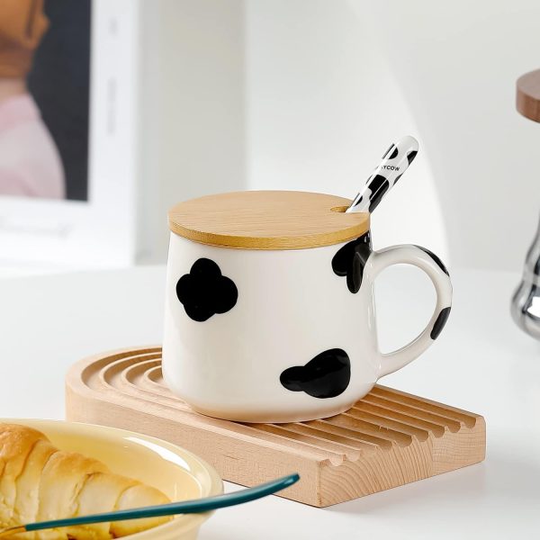 Süße Sachen Keramik Kuh Kaffeetasse Teetasse Mit Deckel Löffel Lustige Tassen Geschenke für Frauen Kaffeebecher Porzellan 3D Tasse Personalisiert Cappuccino Tassen Beste Freundin Geburtstag Jahrestag 7