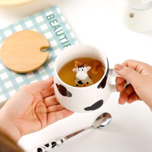 Süße Sachen Keramik Kuh Kaffeetasse Teetasse Mit Deckel Löffel Lustige Tassen Geschenke für Frauen Kaffeebecher Porzellan 3D Tasse Personalisiert Cappuccino Tassen Beste Freundin Geburtstag Jahrestag 22