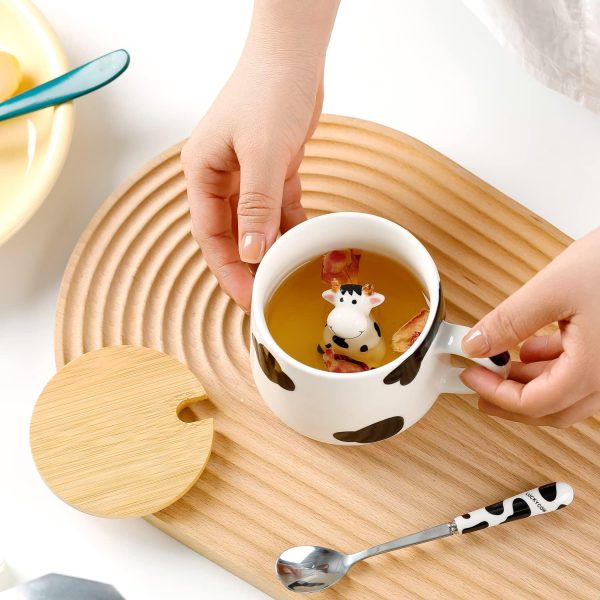 Süße Sachen Keramik Kuh Kaffeetasse Teetasse Mit Deckel Löffel Lustige Tassen Geschenke für Frauen Kaffeebecher Porzellan 3D Tasse Personalisiert Cappuccino Tassen Beste Freundin Geburtstag Jahrestag 9