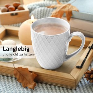 MIAMIO – 6 x 400 ml – Kaffeetassen Set/Becher – Moderne Keramik Tasse Matt – Kaffeetasse groß – Palmanova Kollektion (Weiß) 14