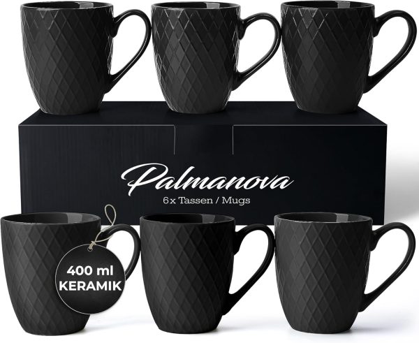 MIAMIO – 6 x 400 ml – Kaffeetassen Set/Becher – Moderne Keramik Tasse Matt – Kaffeetasse groß – Palmanova Kollektion (Schwarz) 1