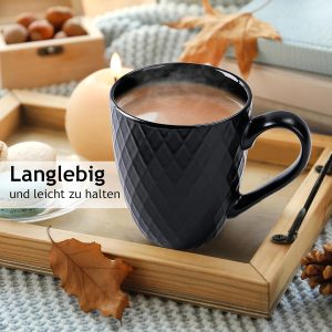 MIAMIO – 6 x 400 ml – Kaffeetassen Set/Becher – Moderne Keramik Tasse Matt – Kaffeetasse groß – Palmanova Kollektion (Schwarz) 14