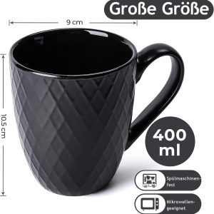 MIAMIO – 6 x 400 ml – Kaffeetassen Set/Becher – Moderne Keramik Tasse Matt – Kaffeetasse groß – Palmanova Kollektion (Schwarz) 18