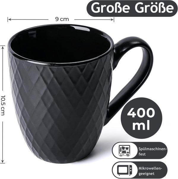 MIAMIO – 6 x 400 ml – Kaffeetassen Set/Becher – Moderne Keramik Tasse Matt – Kaffeetasse groß – Palmanova Kollektion (Schwarz) 7