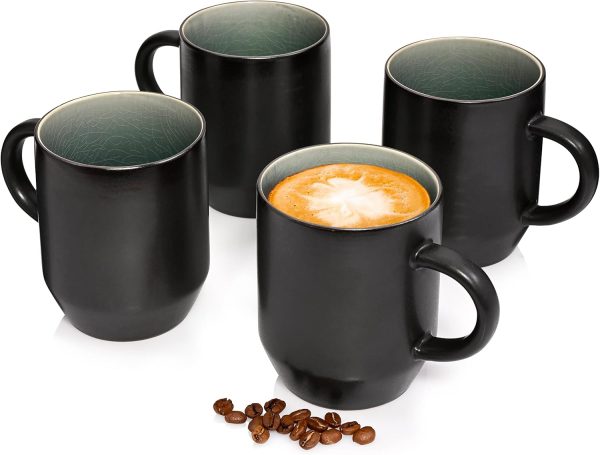 Sänger | Kaffeebecher mit Henkel Helsinki 4 tlg, Steingut Tasse 4 Personen Schwarz mit Grauen Akzenten, Coffee Cup für Kaffee Tee & Kakao Spülmaschinengeeignet 300 ml | PREMIUM COLLECTION 1