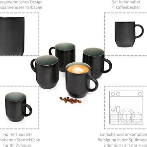 Sänger | Kaffeebecher mit Henkel Helsinki 4 tlg, Steingut Tasse 4 Personen Schwarz mit Grauen Akzenten, Coffee Cup für Kaffee Tee & Kakao Spülmaschinengeeignet 300 ml | PREMIUM COLLECTION 8