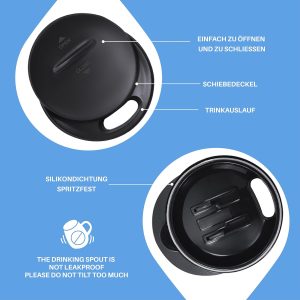 Ideus Kaffeebecher 470 ml (16 oz), doppelwandige vakuumisolierte Kaffee- und Teetasse aus Edelstahl mit rutschfestem Griff und Schiebemoduldeckel und großem Volumen (Blauer Druck) 12